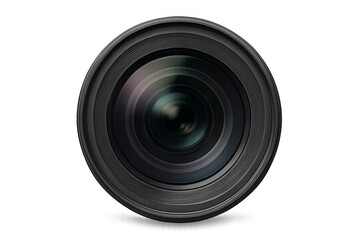 Camera lens showing glass and diaphragm blades on transparent background