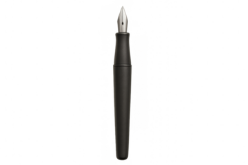 Black fountain pen with metal nib on transparent background