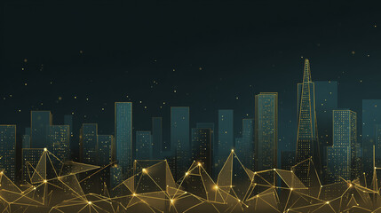Twilight in the Smart digital Innovation city with connection network reciprocity over the cityscape. of future smart wireless digital city and social media networking systems that connects people