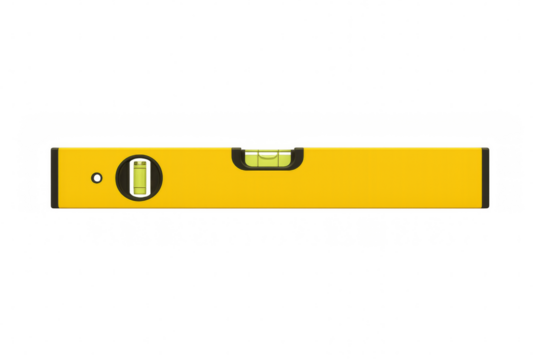 Yellow spirit level measuring instrument on transparent background