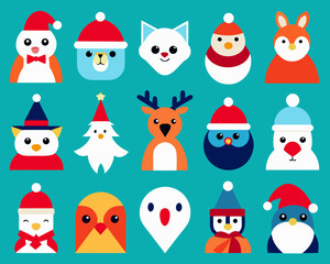 Naklejka premium Cute winter animals and christmas characters collection