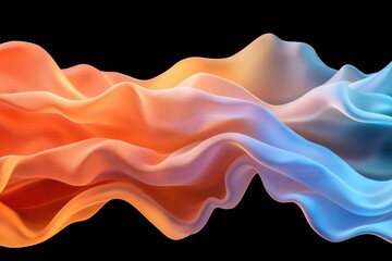 Fototapeta premium A vibrant, flowing abstract design featuring waves of orange and blue hues on a black background, evoking motion and depth.