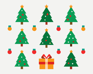 Festive christmas trees and ornaments pattern