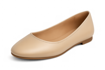 Classic beige women's ballet flat shoe on transparent background