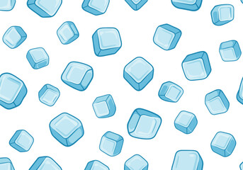 Pattern of blue ice cubes scattered across a white background.
