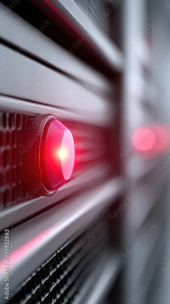 Poster red warning light on server for an ai network used in advanced therapeutics research. critical alert