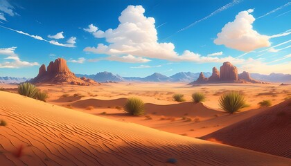 Naklejka premium A Unique Portrayal Of A Desert Environment In Manga Art Style