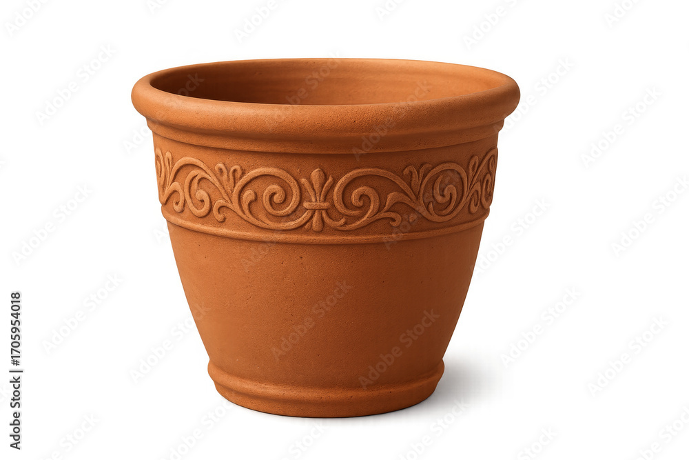 Poster empty terracotta pot with decorative pattern on transparent background