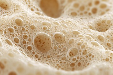 Bubbling Yeast: A captivating close-up showcases the vibrant texture and microscopic world of yeast, with airy bubbles rising to the surface in a warm, amber-toned display.