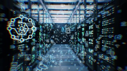 AI-generated server room with symmetrical black cabinets and LED panels, evoking cyber precision - Powered by Adobe