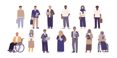 Diverse group of people in professional attire representing various ethnicities ages and abilities
