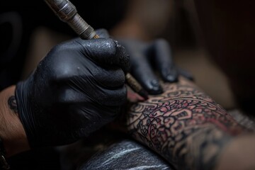 Tattoo artist applying intricate design