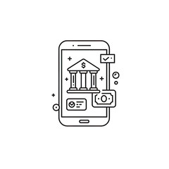 Mobile banking app icon line art illustration isolated on transparent background