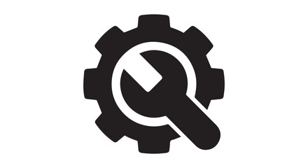 Settings Icon – Gear with Wrench Vector in Flat, Filled, and Minimal Styles for Configuration, Maintenance, Technical Support, and Software Interface Design
