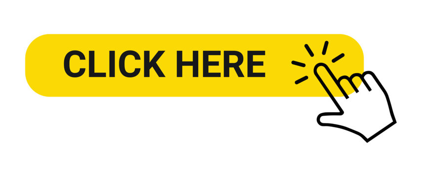 Click here button with hand pointer cursor ic with hand pointer cursor icon. Clickable web sign for website, app, buy now, or register. Action bar graphic element with finger clicking isolated vector.