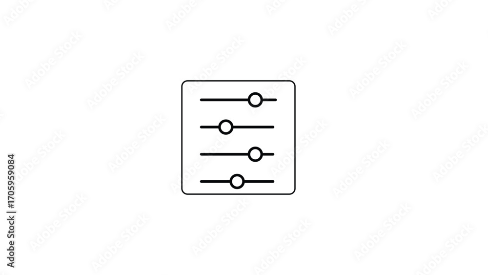 Poster black and white settings icon with four horizontal bars for adjusting preferences or configurations