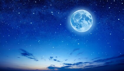 Naklejka premium A Blue Sky With Full Moon And Stars