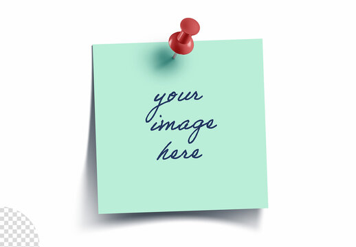 Paper Note with Pushpin Mockup Isolated