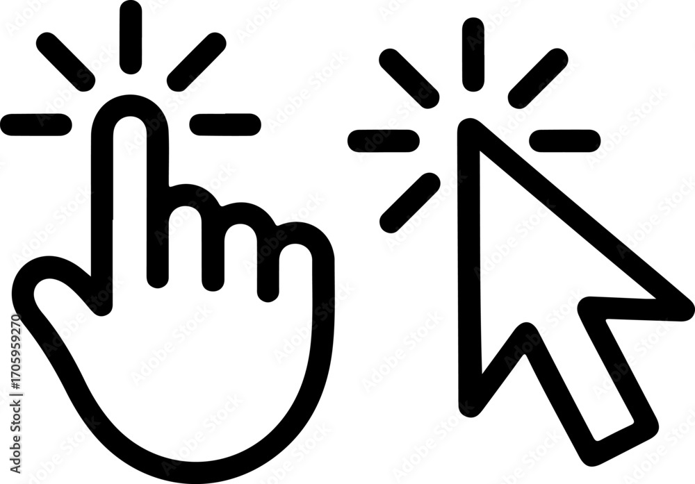 Poster digital clicks and clicks of a mouse pointer icon