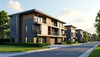 Modern Architecture Apartment Building Complex Exterior Landscape Design Concept