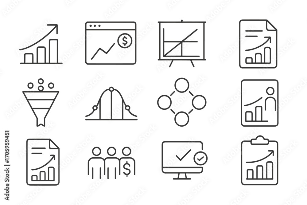 Poster data visualization line icon set. analytics, chart, graph icons collection
