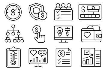 Finance, business line icon set. budget, analysis tools in linear style