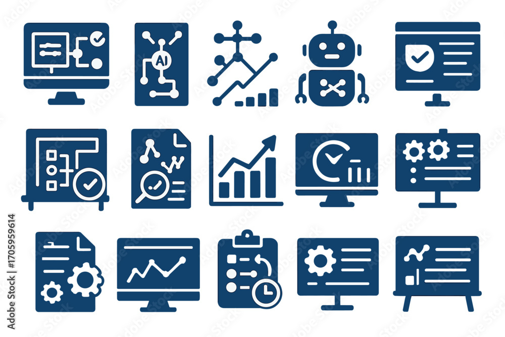 Poster technology linear icon set. ai, data analysis, robot icons in a linear collection