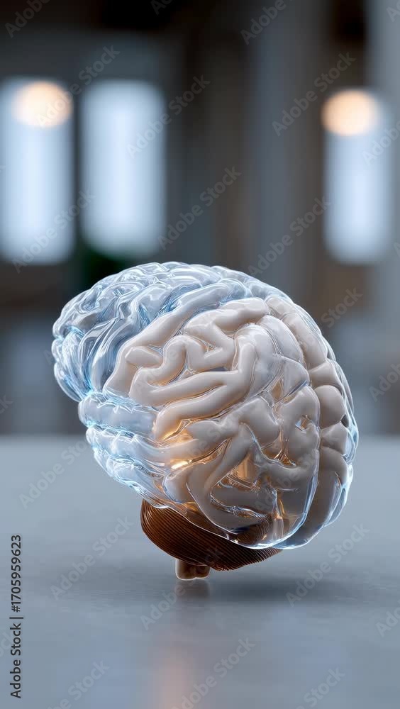 Aufkleber glowing brain model representing contemplative thought on future ai therapeutics, exploring complex 