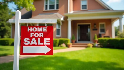 Fototapeta premium Home for Sale with Brick Exterior & Sunny Front Yard – Real Estate Listing Visual