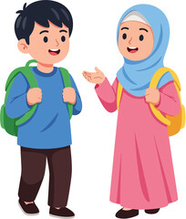 Muslim Children Walking to School