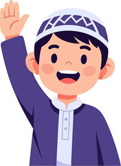 Muslim Boy Waving His Hand