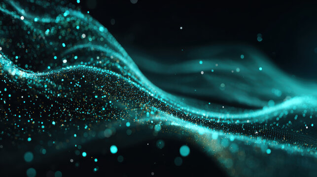 Abstract wave digital neon particles glowing futuristic flow sparkles shimmer