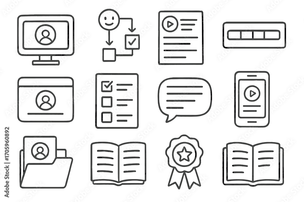 Poster user interface outline icon set. ui, ux, process, web graphics in linear style
