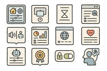 Communication, web outline icon set. social, network, technology icons collection