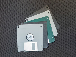 floppy disk obsolete storage medium, multi-colored floppy disks close-up