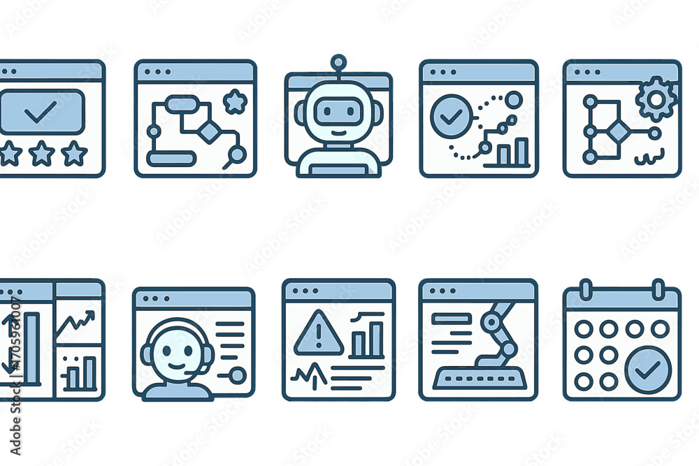 Poster web development line icon set. coding, design, ui, ux, analysis icons collection.