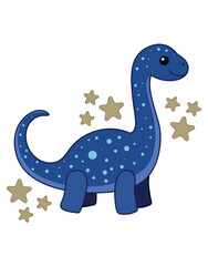 Cute blue dinosaur with stars on white background