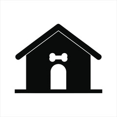 Puppy Home with Bone Sign Silhouette Vector - Dog House and Treat Illustration