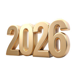 Golden 2026 Year Digits on Transparent Background for Design Elements and Projects