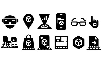 Augmented reality and vr solid icon set. virtual interaction, tech symbols in 3d