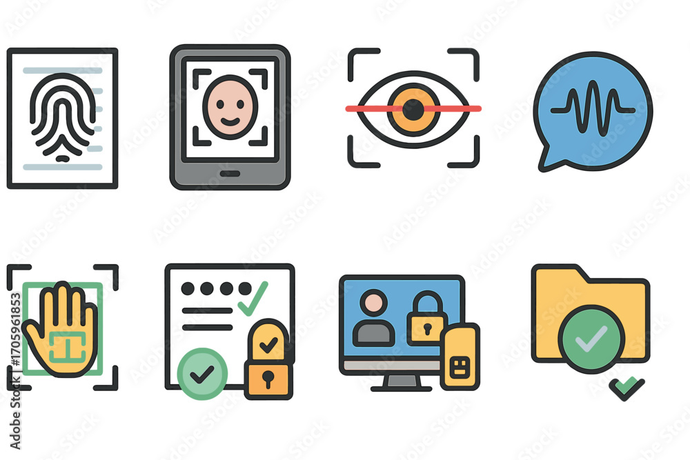 Aufkleber security and authentication filled icon set. privacy, biometrics, access icons collection