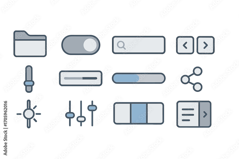 Poster ui, ux line icon set. digital interface and web elements collection