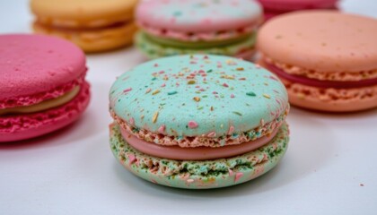 Obraz premium Colorful Macarons with Sprinkles on a White Background