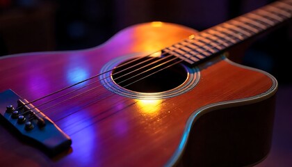 Close Up Dramatic Acoustic Guitar Detail String Instrument Musical Equipment