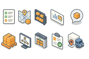 Shipping and logistics icon set. package management icons flat collection