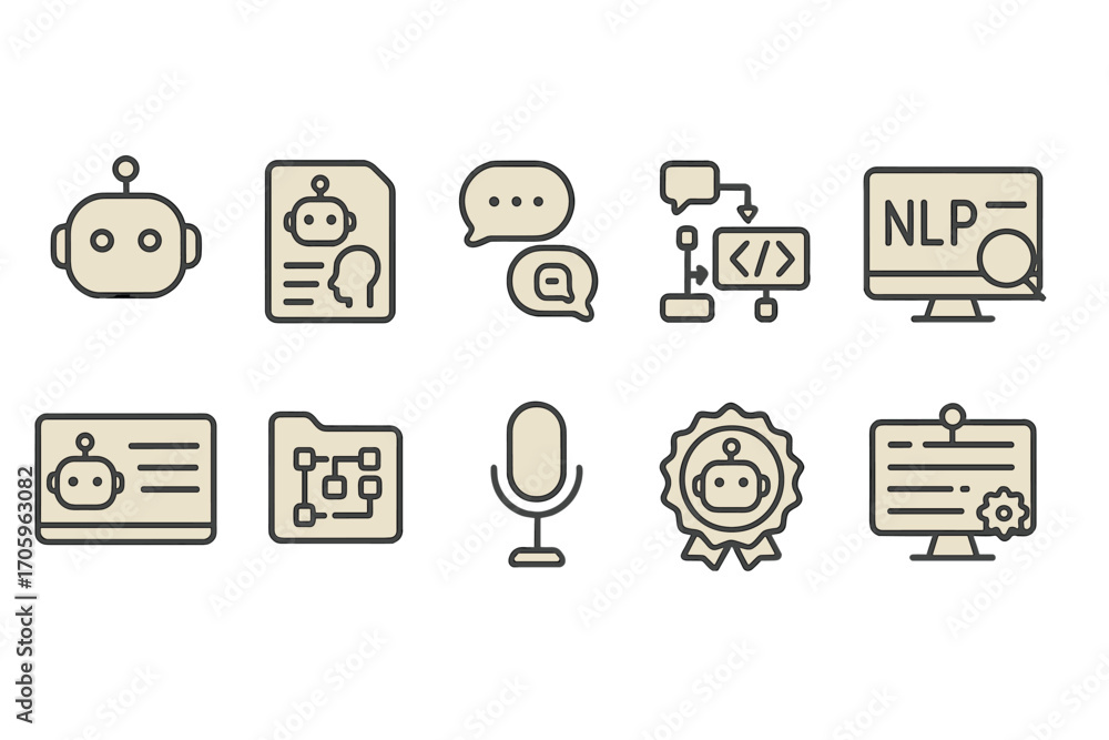 Poster artificial intelligence outline icon set. technology, robotics, machine learning icons