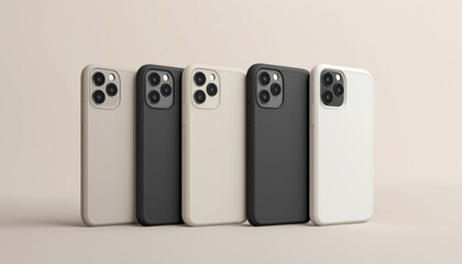 Mockup Of A Smartphone Case Featuring Phones In Black, White, Gray, And Beige Colors On The Back Side. Perfect For Cell Phones.