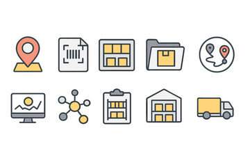 Logistics, delivery filled icon set. warehouse, shipping management icons filled collection
