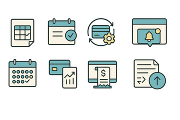 Financial, business outline icon set. budget, report management outline designs