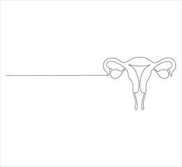 Continuous One Line Art Drawing of Female Reproductive Uterus – Minimalist Women’s Health Symbol and International Women’s Day Vector Illustration